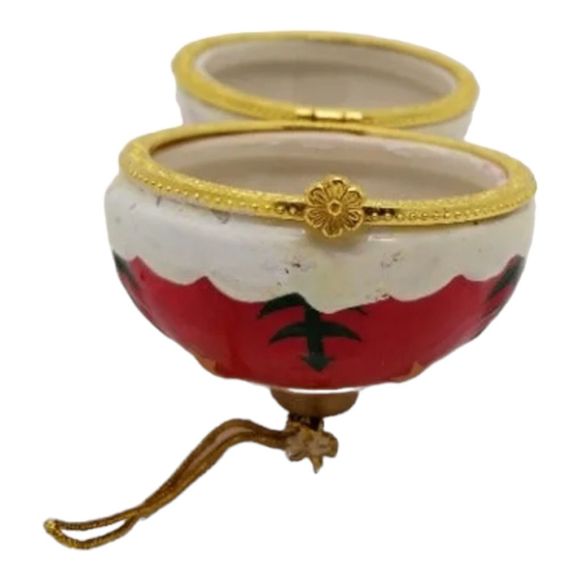 Limoge Style Christmas Ball Ornament Hinged Ceramic Porcelain Trinket Box NWOT - Picture 3 of 6